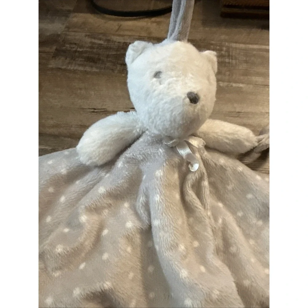 Blankets & and Beyond Gray White Polka Dot Plush Teddy Bear Baby Security Lovey